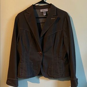 Nine&Co Classic Dk.Brown One Button Detailed Contrast Stitching Fitted Blazer.14